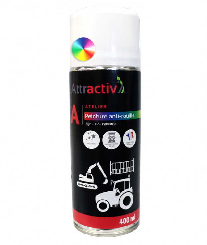 PEINTURE ANTIROUILLE PRO - ATTRACTIV -  BLANC 201 - AEROSOL 400 ML