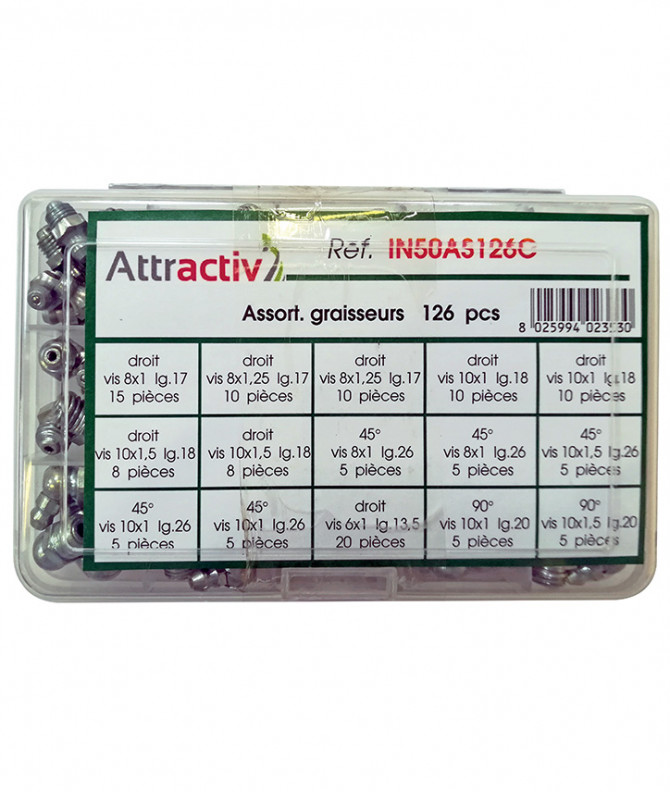 GRAISSEURS ASSORTIS - ATTRACTIV - BOITE 126 PIECES - 10 REF. - 15 COMPARTIMENTS