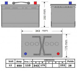 N°20 - BATTERIE ATTRACTIV (renforcée) - LIQUIDE - 12V-110Ah-850A - 345x175x230