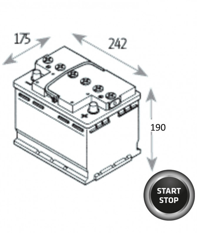 N°54 BATTERIE ATTRACTIV - LIQUIDE 12V- 60Ah - 640A - 242x175x190 - START&STOP