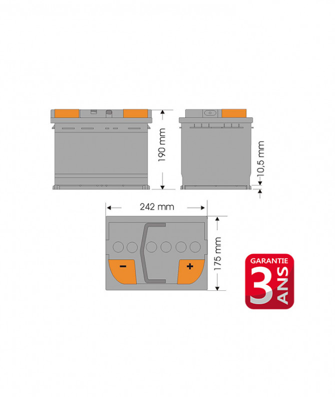 N°62 BATTERIE ATTRACTIV - LIQUIDE 12V -65Ah- 540A -242x175x190- GARANTIE 3 ANS