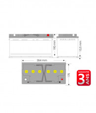 N°65 BATTERIE ATTRACTIV -LIQUIDE 12V -100Ah- 820A -354x175x190- GARANTIE 3 ANS