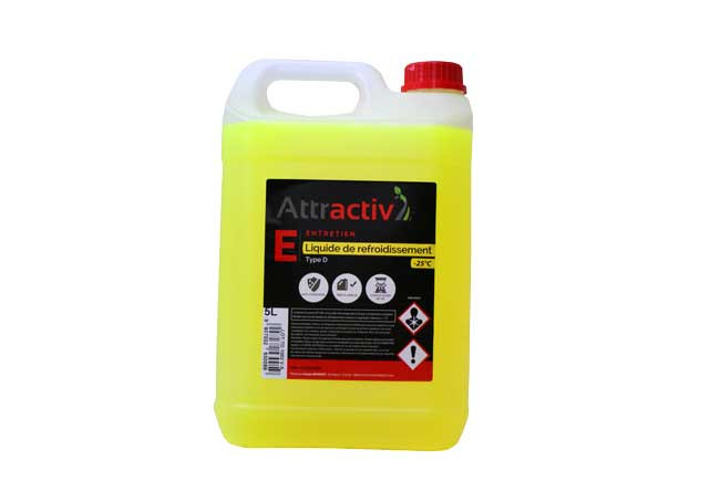 LIQUIDE DE REFROIDISSEMENT -25° TYPE D (jaune fluo) - BIDON DE 5L ATTRACTIV