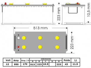 N°34 BATTERIE ATTRACTIV - LIQUIDE - 12 V - 170 Ah - 950 A - 513x223x223