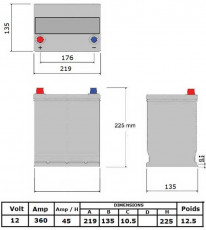 N°09 BATTERIE ATTRACTIV - LIQUIDE 12V - 45 AH - 360 A - 217x135x225