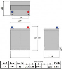 N°08 BATTERIE ATTRACTIV - LIQUIDE 12 V - 45 Ah - 360 A - 217x135x225