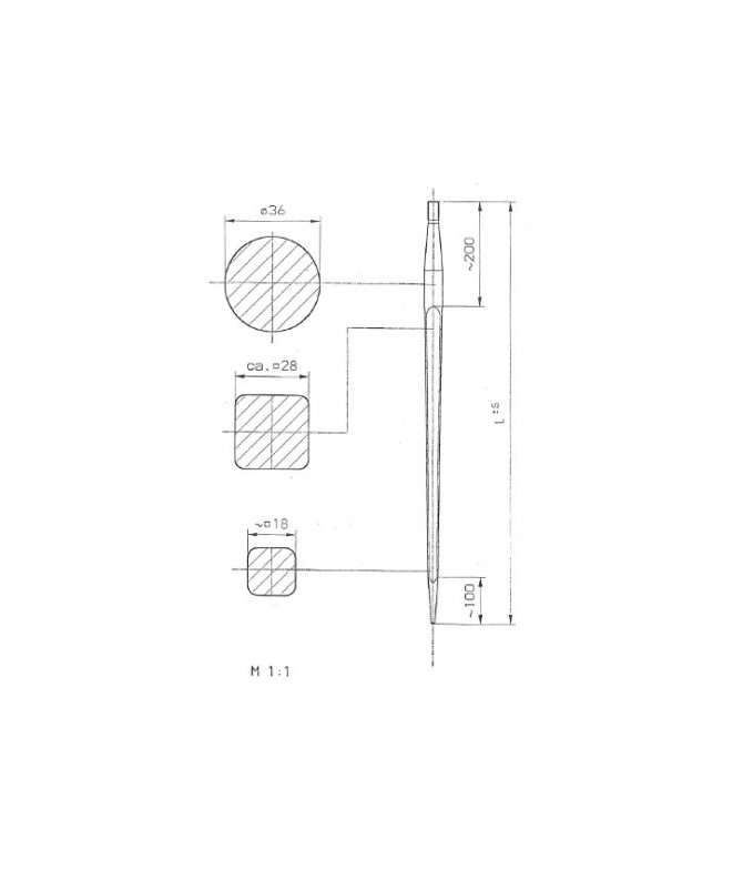 DENT DE FOURCHE DROITE - FIX. CONE LONG - Ø36 - LONG: 800 - TYPE : STOLL