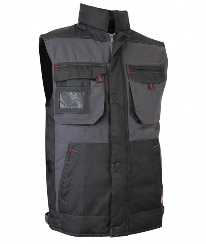 BODYWARMER SABLE TRICOLOR GRIS/NOIR/ROUGE MULTIPOCHES MATELASSE