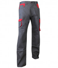 PANTALON LIN MULTIPOCHES BICOLOR GRIS/ROUGE